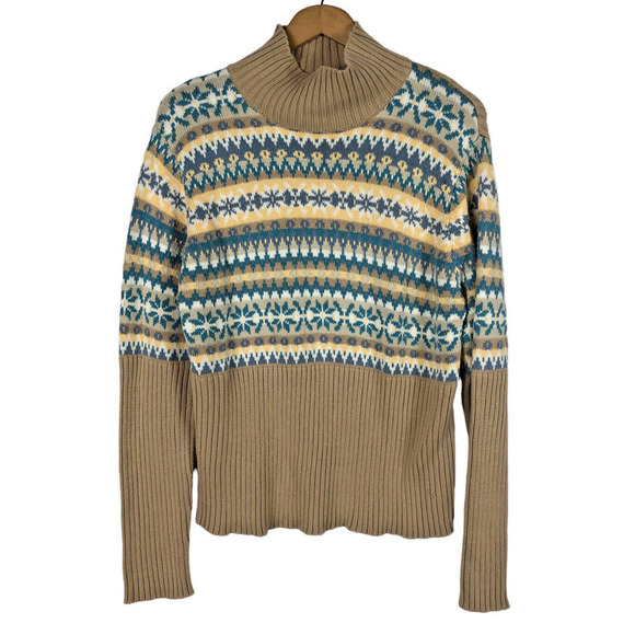 Vtg Y2K Sweater XL Faded Glory Turtleneck Ribbed Nordic Fair Isle Stripe Womens - Picture 1 of 6
